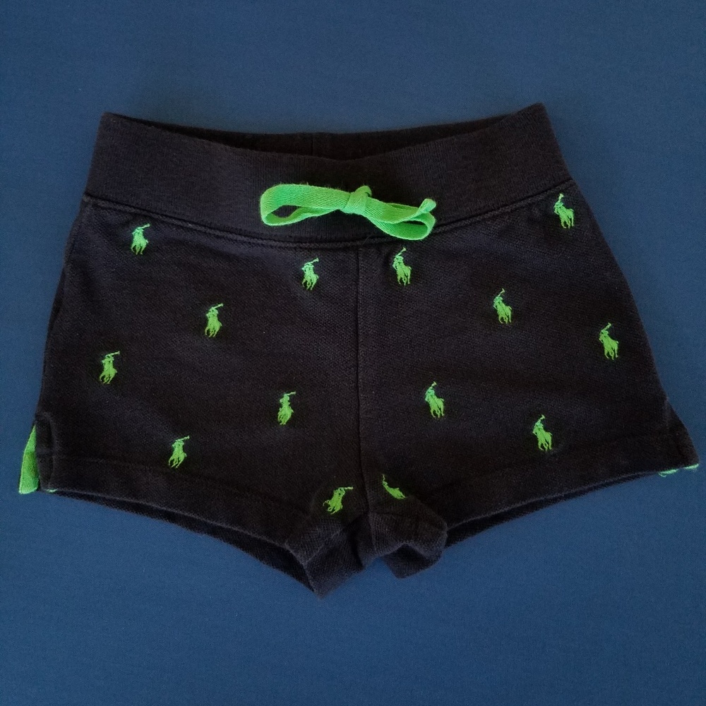 RALPH LAUREN Girl’s Pony Emblem Cotton Shorts, Size 4, Navy Blue & Green